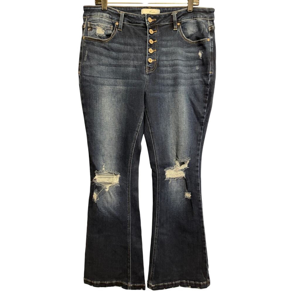Kancan Estilo Distressed Button Fly Flare Jeans Womens Size 2XL